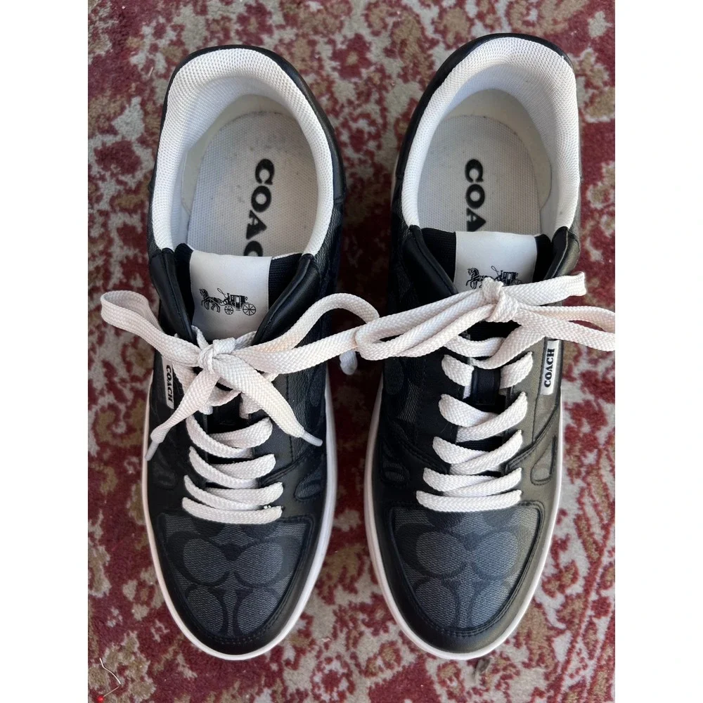 COACH Clip Court Low top Sneakers Black Monogram C8965 Sz 9.5B LNWOT